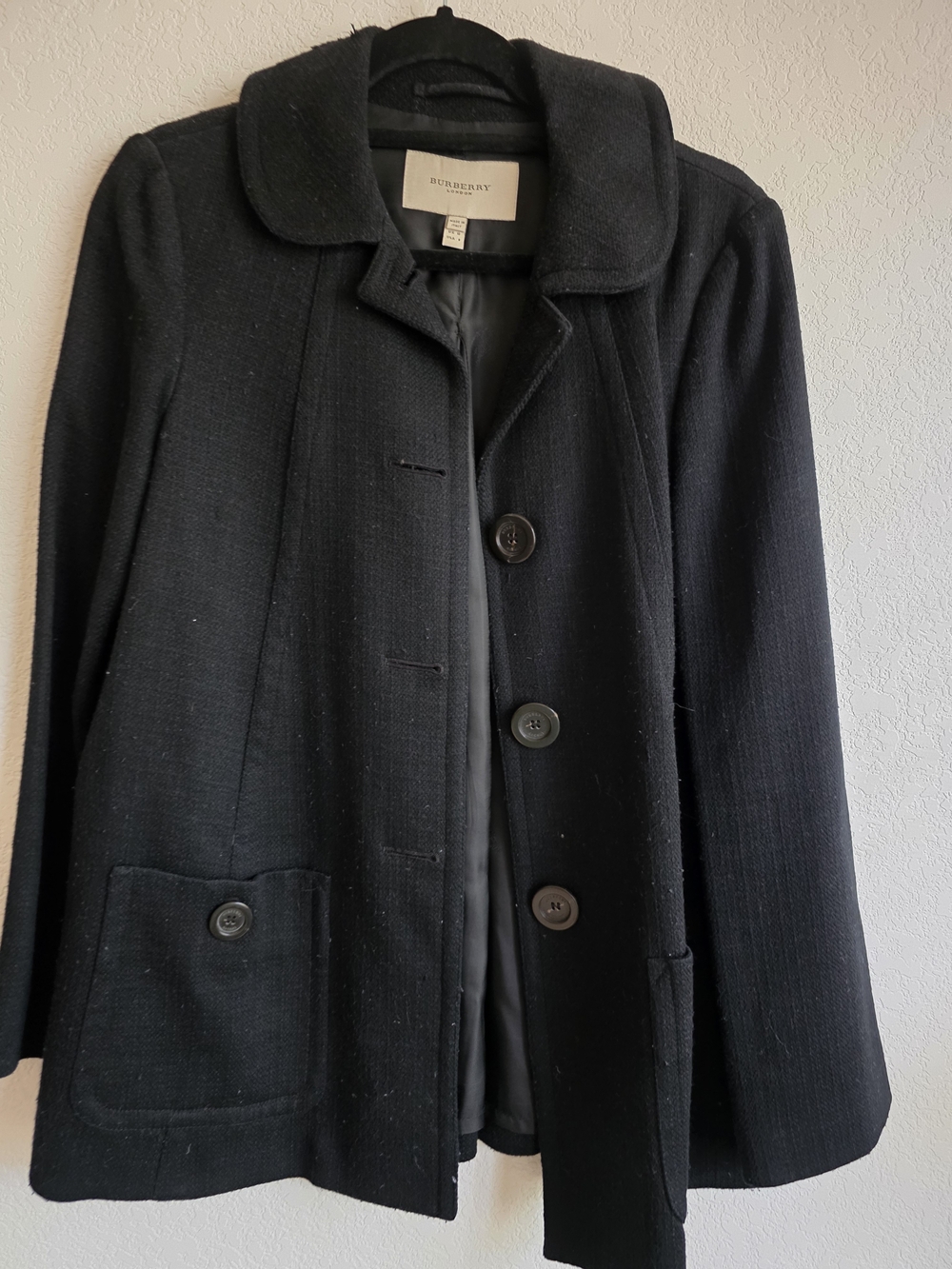 Burberry Black Wool Button Front Coat